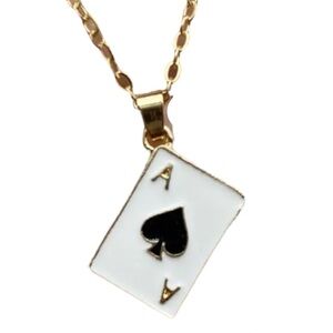 Gold and Black Ace of Spades Pendant Necklace Poker Player Deck of Cards